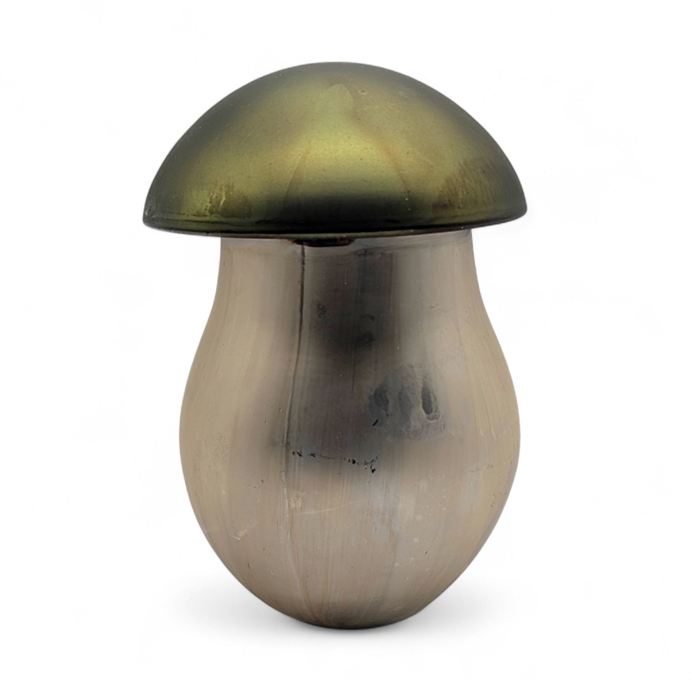 Anthropologie Mushroom Candle Woody Leather & Leaves Glass Green Silver 4x6 inch - Picture 4 of 12